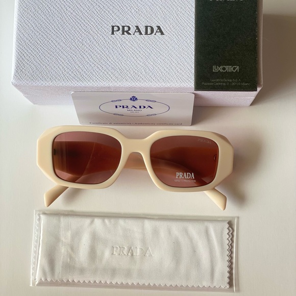 NEW Prada PR17WS VYJ6X1 Powder Beige Brown Rectangle Unisex Sunglasses - Picture 6 of 10